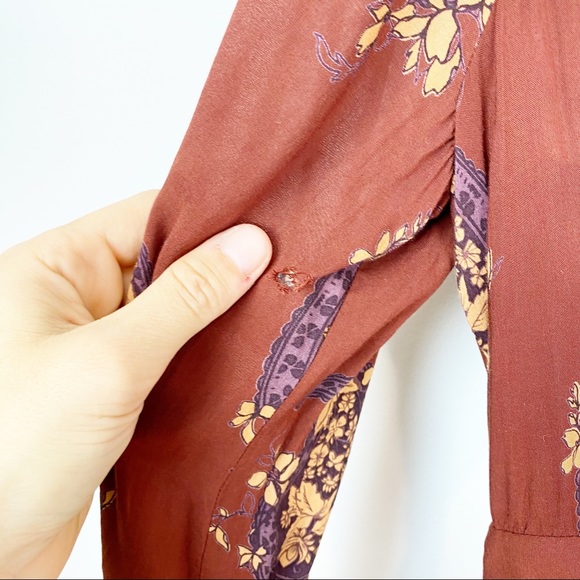 Ecote | Urban Outfitters Burgandy Floral Long Sleeved Romper - Picture 8 of 9